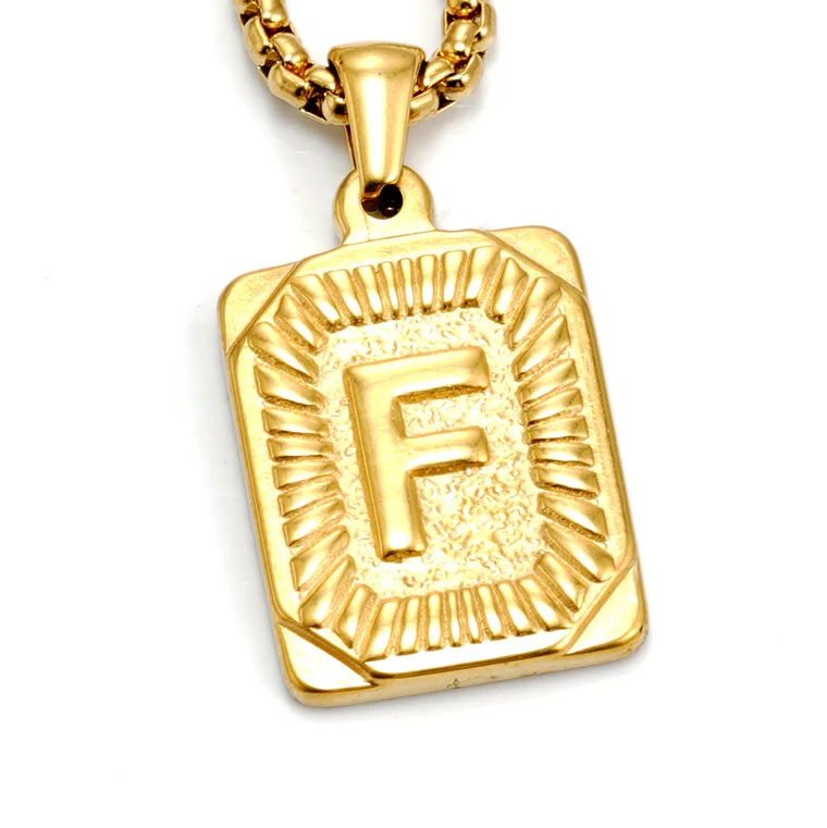 Colar masculino com pingente de letras em aço inoxidável, banhado a ouro 18K, aço titânio. Moda europeia e americana. Elegância. — foto 26
