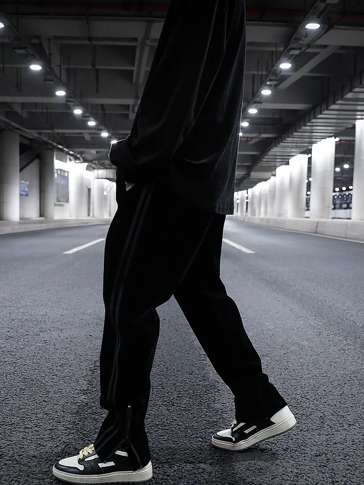 Side Striped Zipper Slit Woolen Straight-leg Sweatpants, offering ultimate comfort and style for everyday wear, creating — photo 2