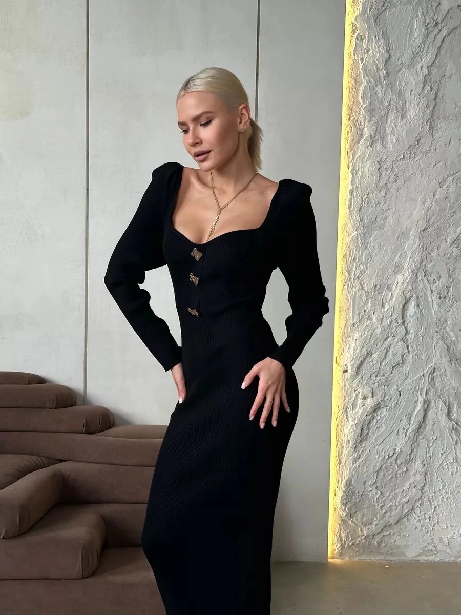 Mode dames gebreide jurk slim-fit lang — foto 8