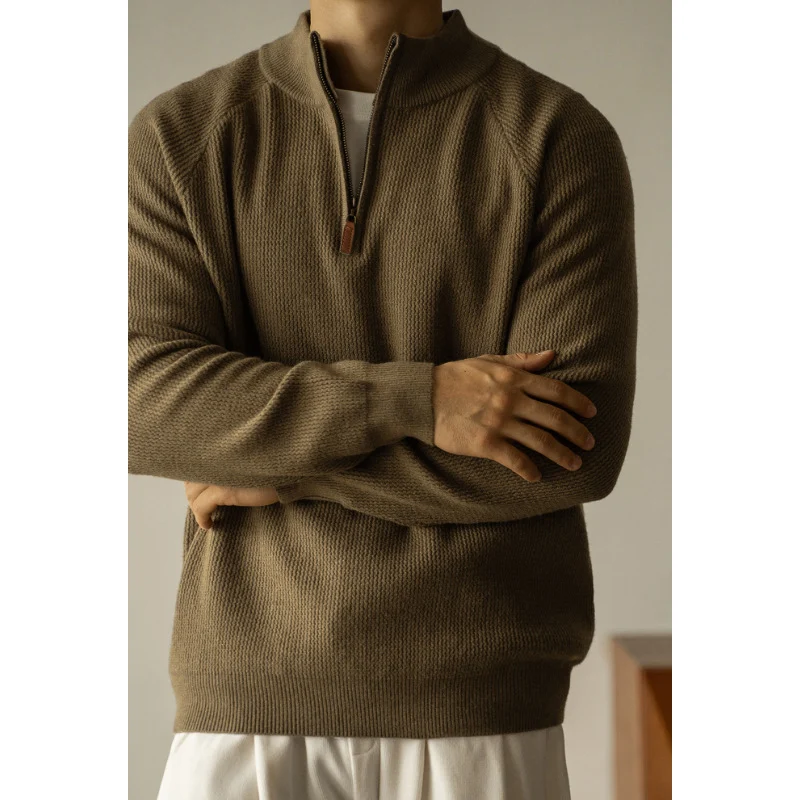 Machine Washable Wool Men's Warm Half Turtleneck Zipper Sweater, perfect for warmth and comfort during cold weather. — photo 4