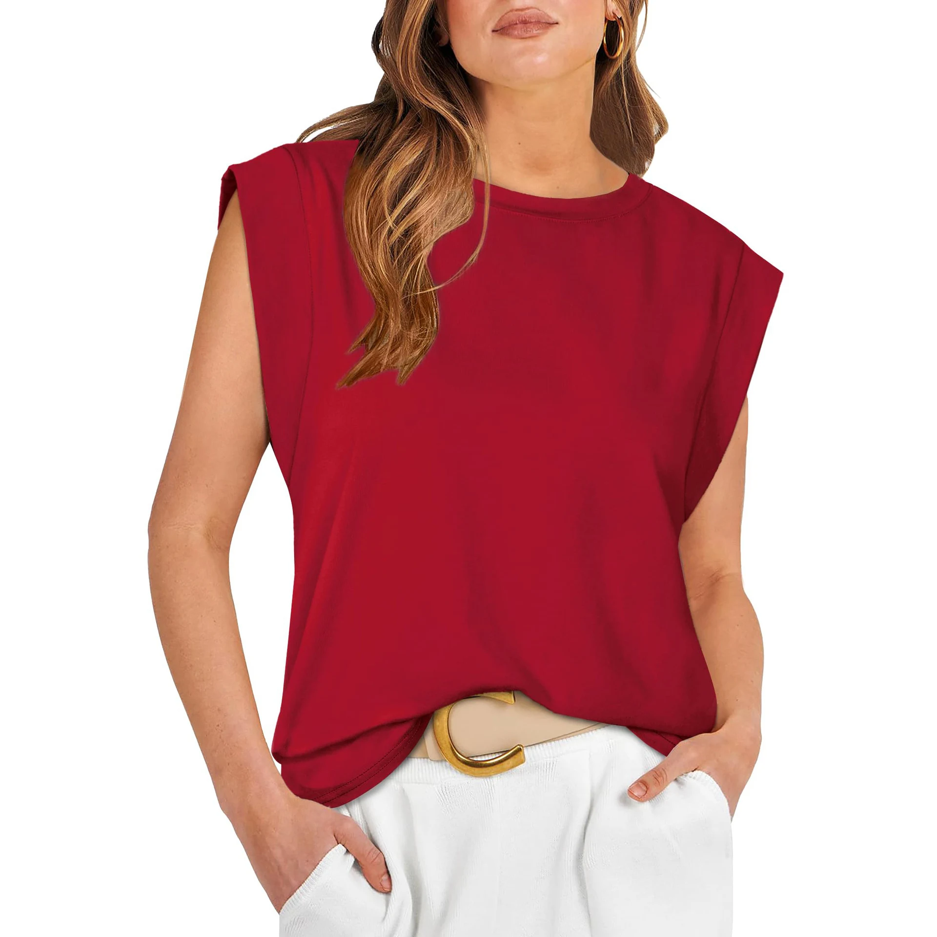 Top a righe da donna con girocollo e maniche corte ampie, perfetto per l'estate. Comodo e fresco, ideale per un look casual e versatile. — foto 10