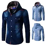 Kapuzen-Jeanshemd Herren Lässiges Denim-Shirt mit Kapuze Bequem und Stilvoll Ideal für Alltag und Freizeit Vielseitig Kombinierbar — foto 3