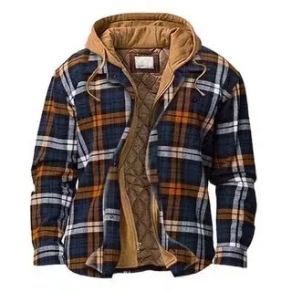 Title 8, Mens Cotton Padded Hoodie Coat Plaid Striped L...