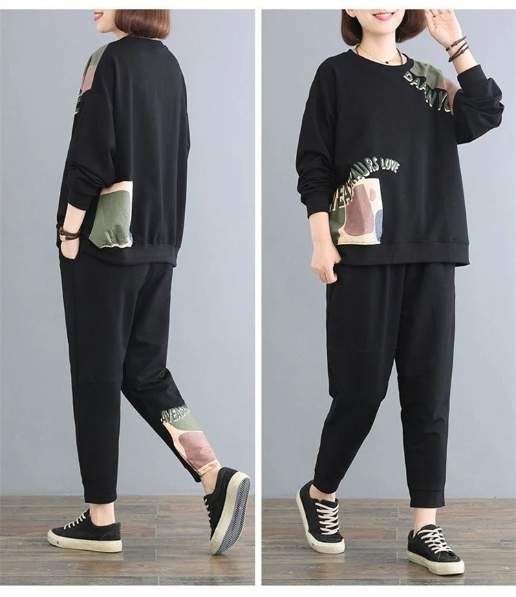 Title 7, Leisure Sports Loose Long Sleeve Trousers Suit