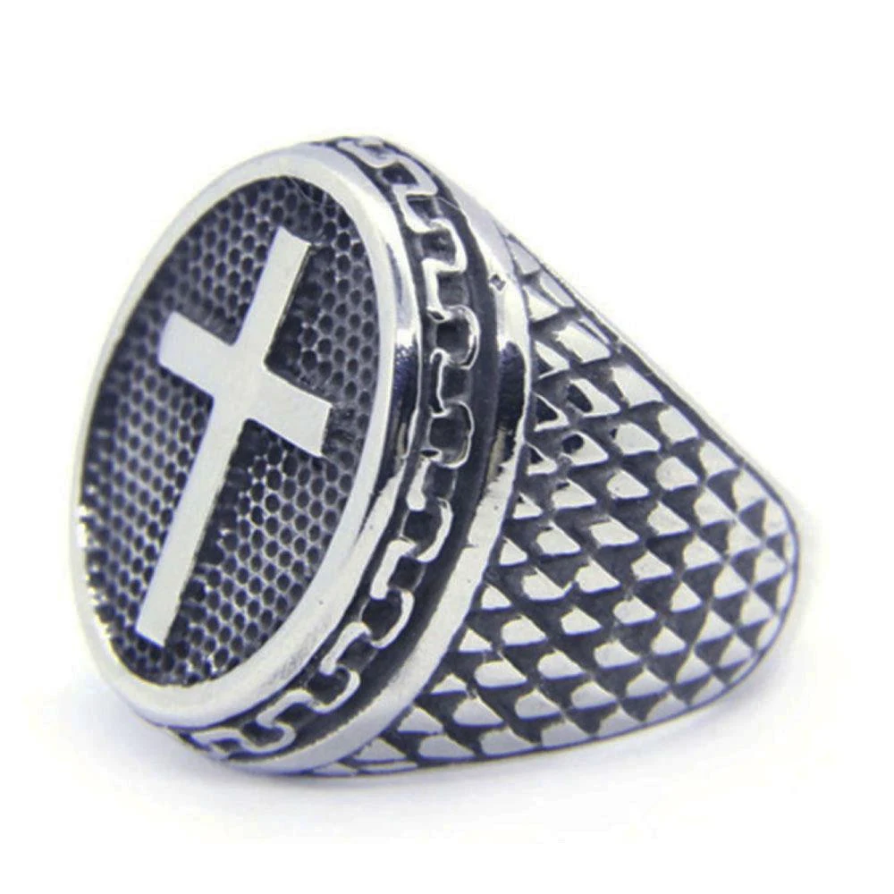 Titanium Stalen Vintage Kruis Herenring Persoonlijkheid Klassiek Design Duurzaam Sieraad Ideaal Cadeau voor Mannen — foto 2
