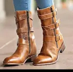 Retro square heel belt buckle motorcycle boots for a bold look and durable protection on the road, combining style and s — photo 1