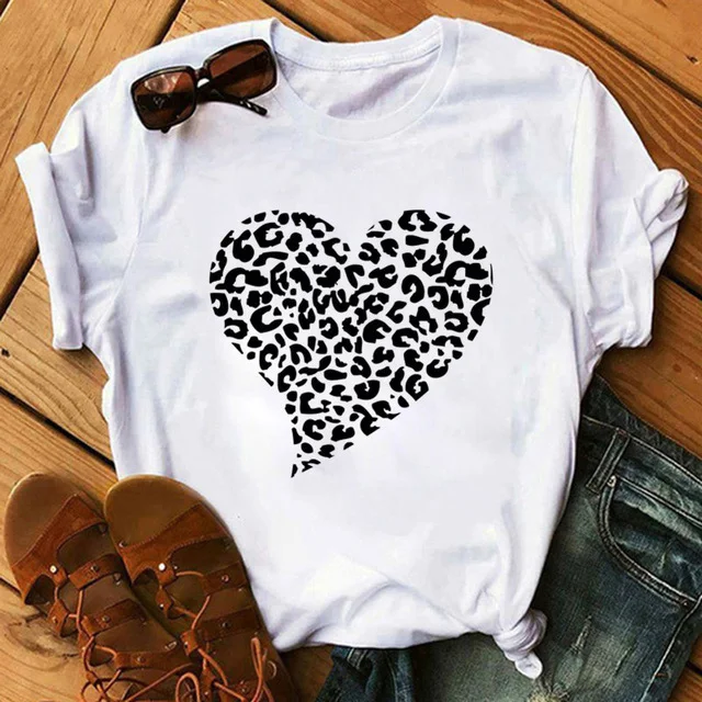 Spring Women's Cartoon Leopard Print Heart Printing T-shirt — photo 13