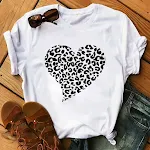 Spring Women's Cartoon Leopard Print Heart Printing T-shirt — photo 13