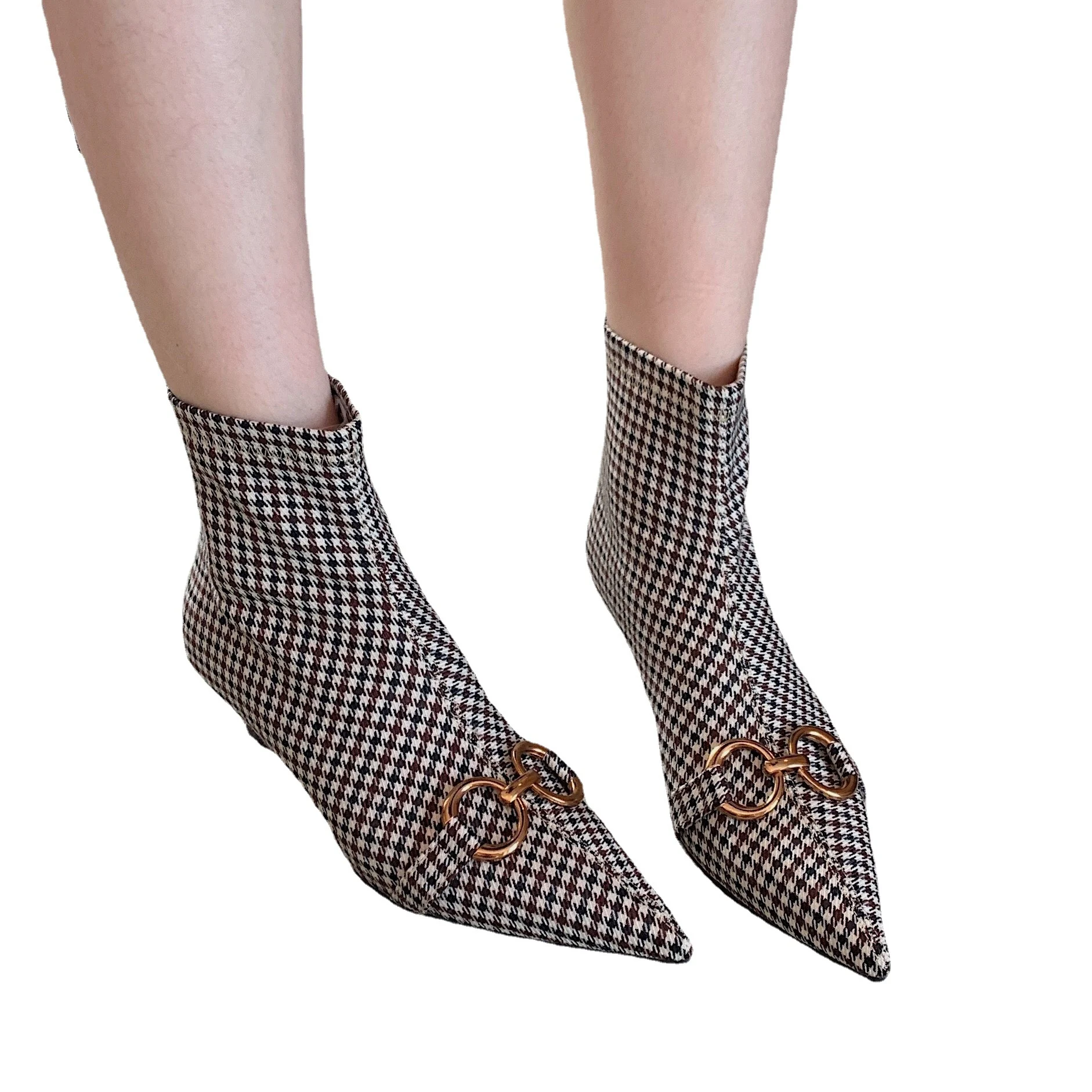 Title 2, Side Zipper Small Heel Houndstooth Fashion Boot...