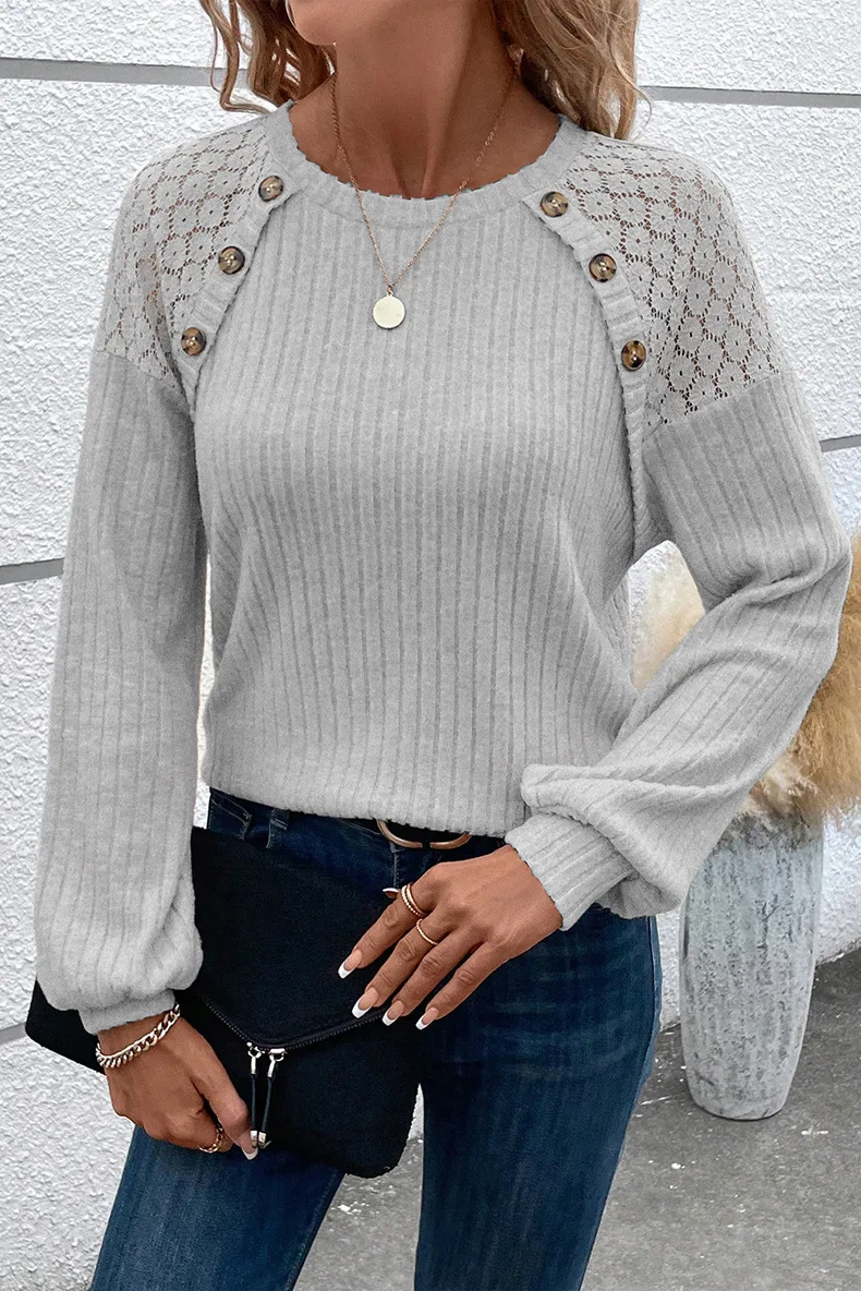 Title 4, Womens solid color long-sleeved top, European ...