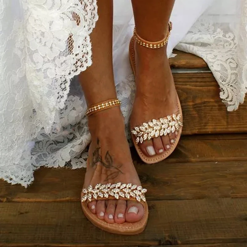 Women's Flat Rhinestone Open Toe Sandals, comfortable and stylish, perfect for summer wear, adding sparkle and elegance — photo 5