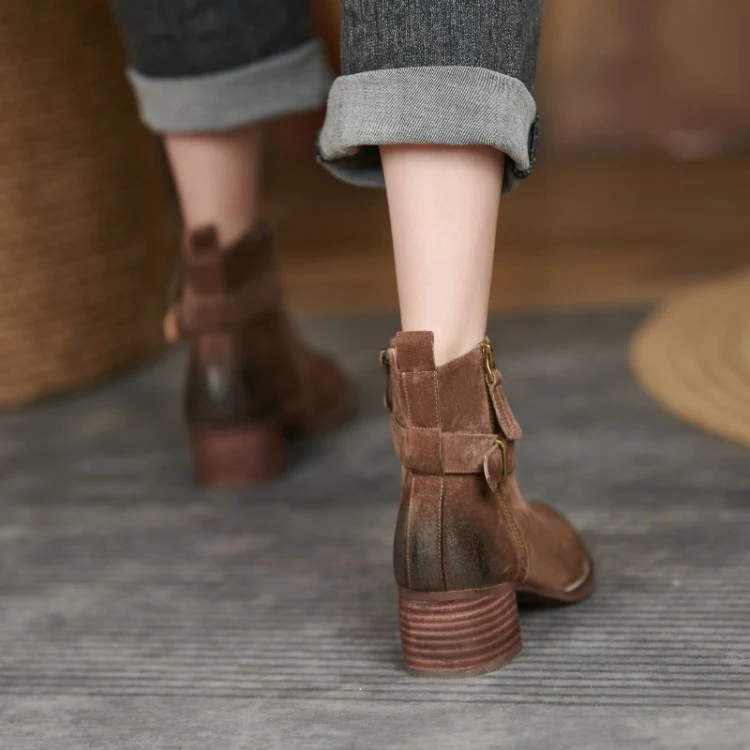 Title 8, Womens Mid Heel Round Toe Side Zipper Shoes