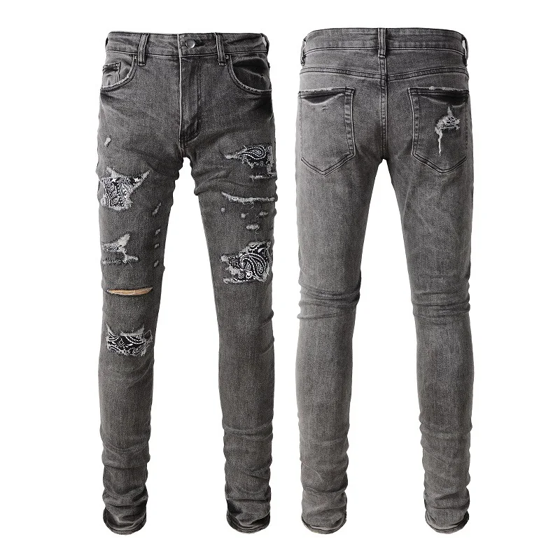 Men's Retro Gray Paisley Stretch Slim Fit Skinny Jeans offer a stylish, comfortable, and modern look, perfect for everyd — photo 11