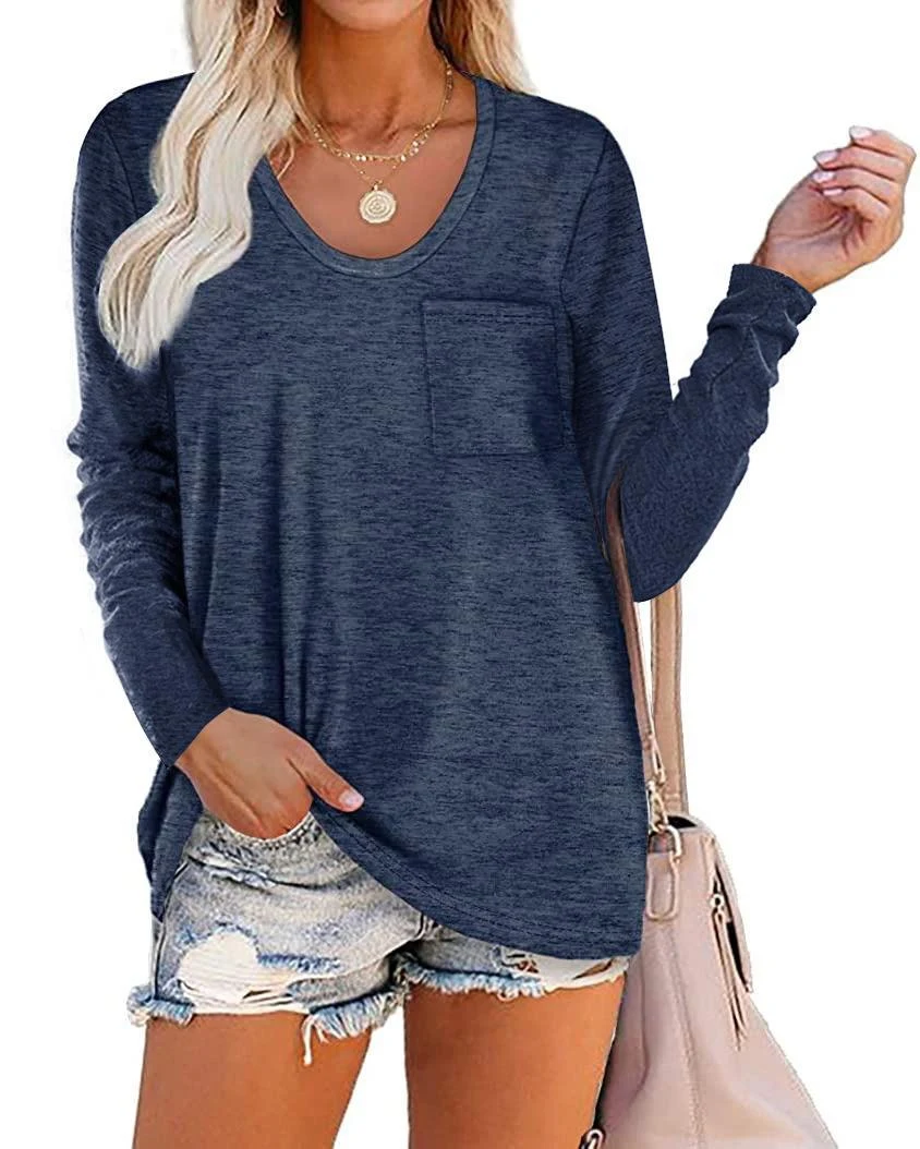 Title 7, Striped Pocket Long-sleeved Casual Loose Top, a...