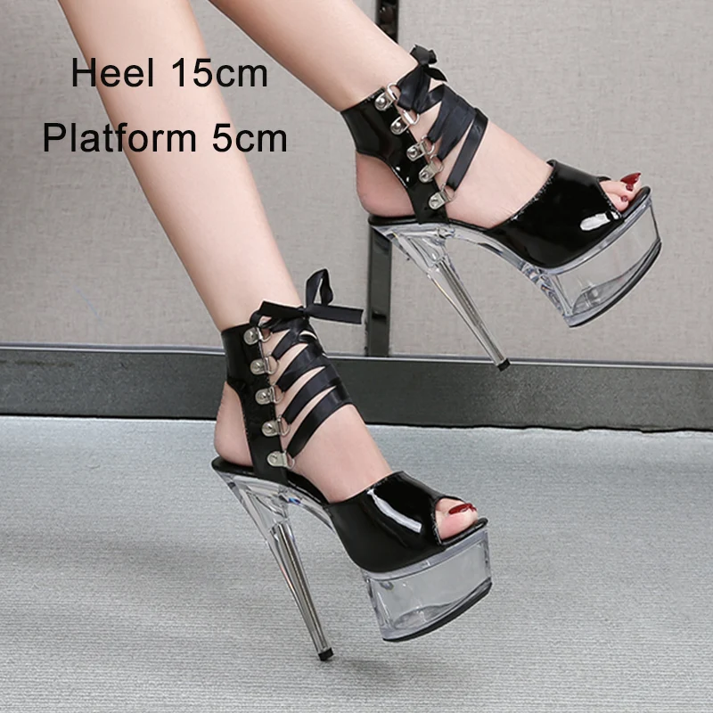 Women's Summer Super High Heel Sandals 15cm-20cm, Fish Mouth, Stiletto, Hollow Design, Striptease Shoes, Catwalk Style. — photo 13