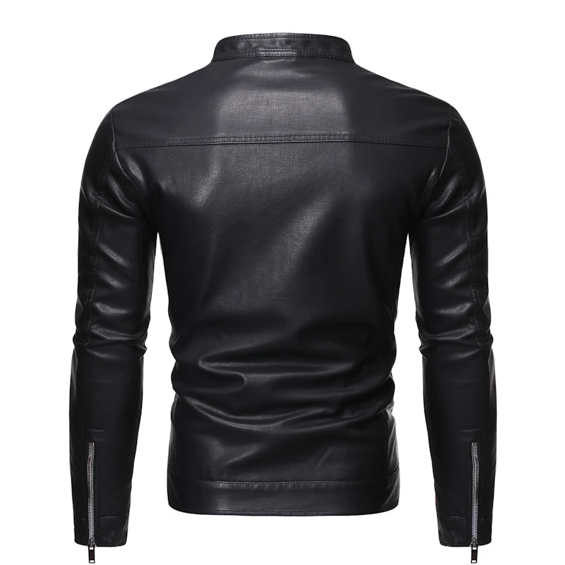 Koreaanse leren jas voor jonge mannen, slim fit en casual. Een stijlvolle jas voor een moderne look, perfect voor dagelijks gebruik. — foto 1