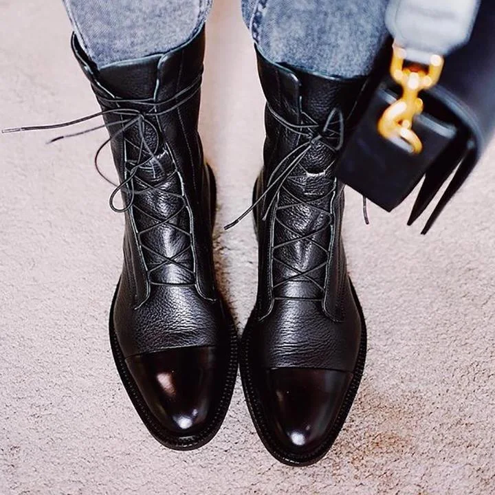 British Style Lace-Up Flat Mid Boots in Large Sizes – Comfortable and Stylish Footwear for Everyday Wear and Special Occ — photo 3