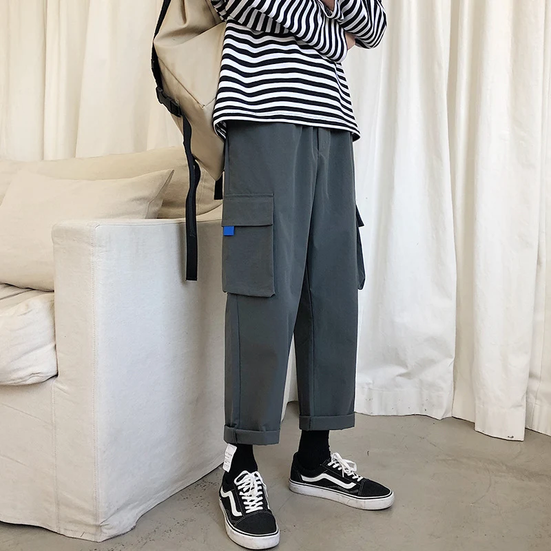 Men's Ninth Pants Solid Color Casual Pants Loose Straight-leg Harem Style Comfortable and Relaxed Fit for Everyday Wear — photo 8