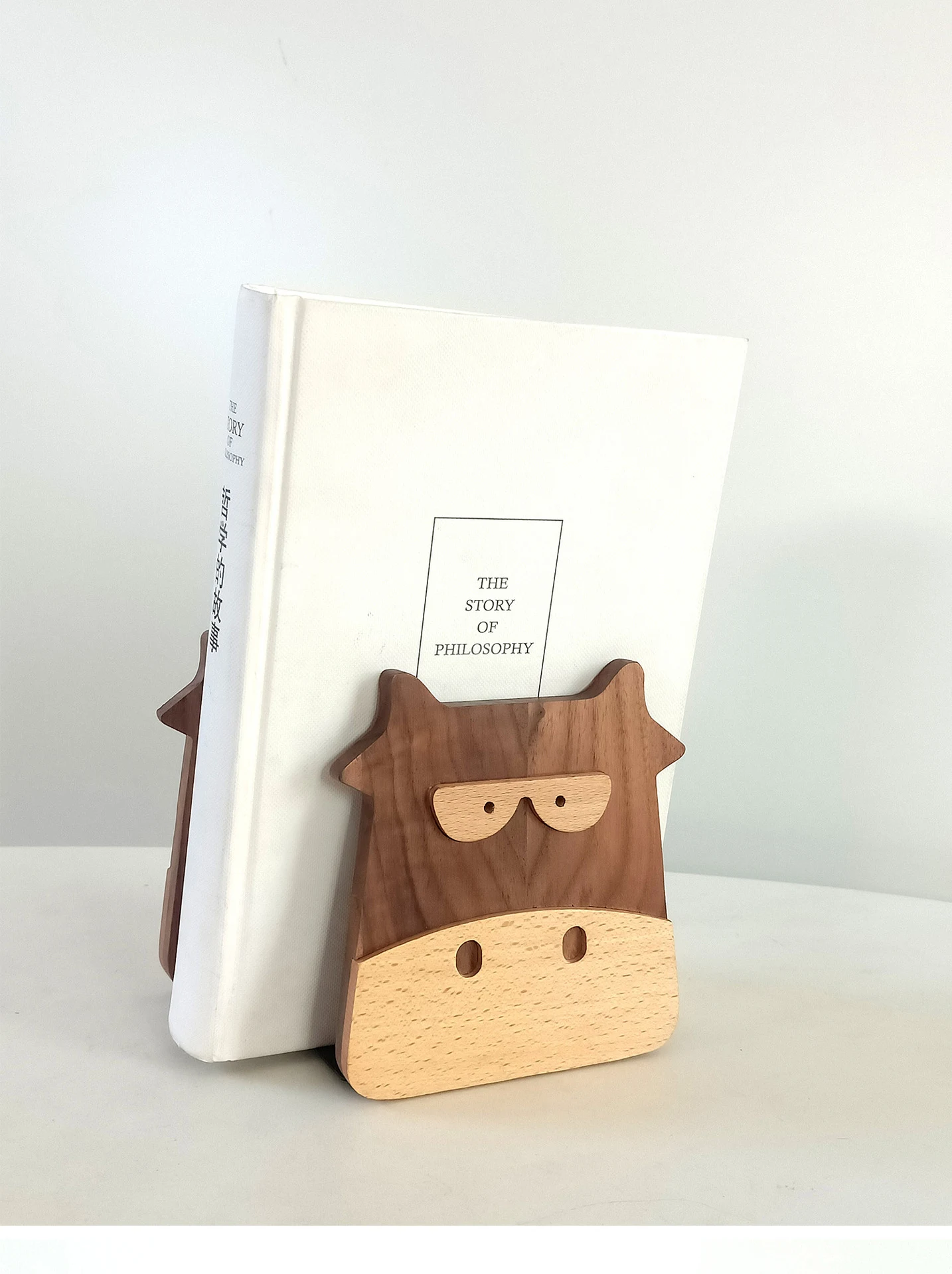 Soporte de libros para terneros de madera maciza nogal negro para escritorio, regalo y decoración elegante — foto 6