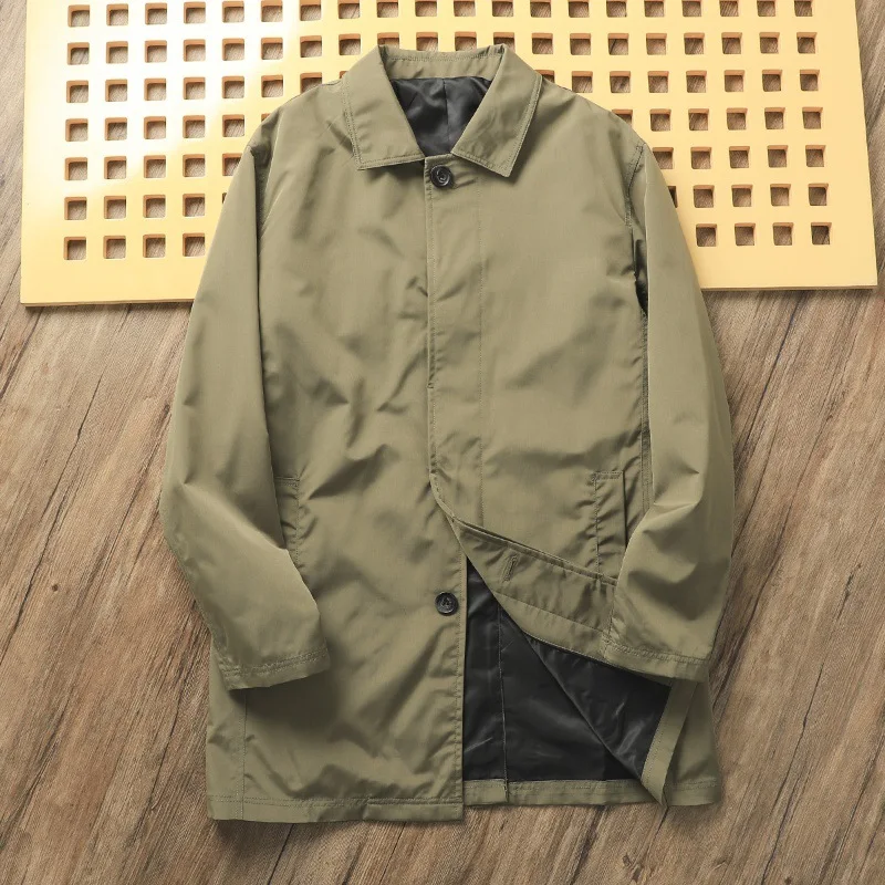 Trench coat da uomo a tinta unita con colletto a polo casual, lunghezza media, perfetto per un look versatile ed elegante, ideale per ogni occasione. — foto 2