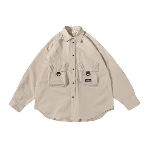 Title 2, Retro Multi-pocket Long-sleeved Solid Color Loo...