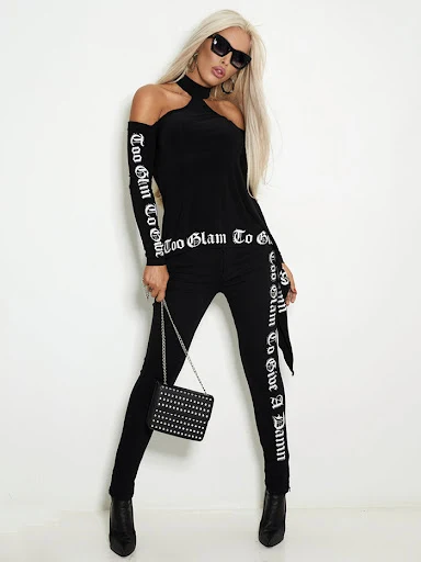 Title 4, Womens Letter-printed Off-shoulder Yoga Suit. ...