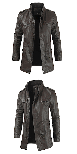 Title 4, Mens mid-length leather wind coat with fleece ...