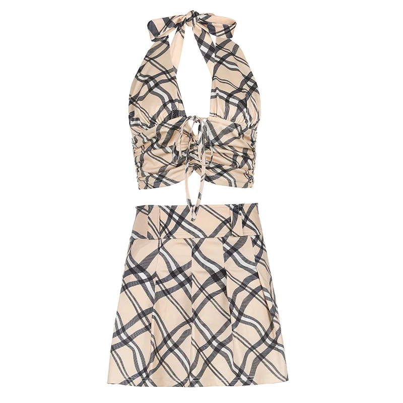 Sexy Checked Strapless Waistcoat Suit With Straps — photo 8