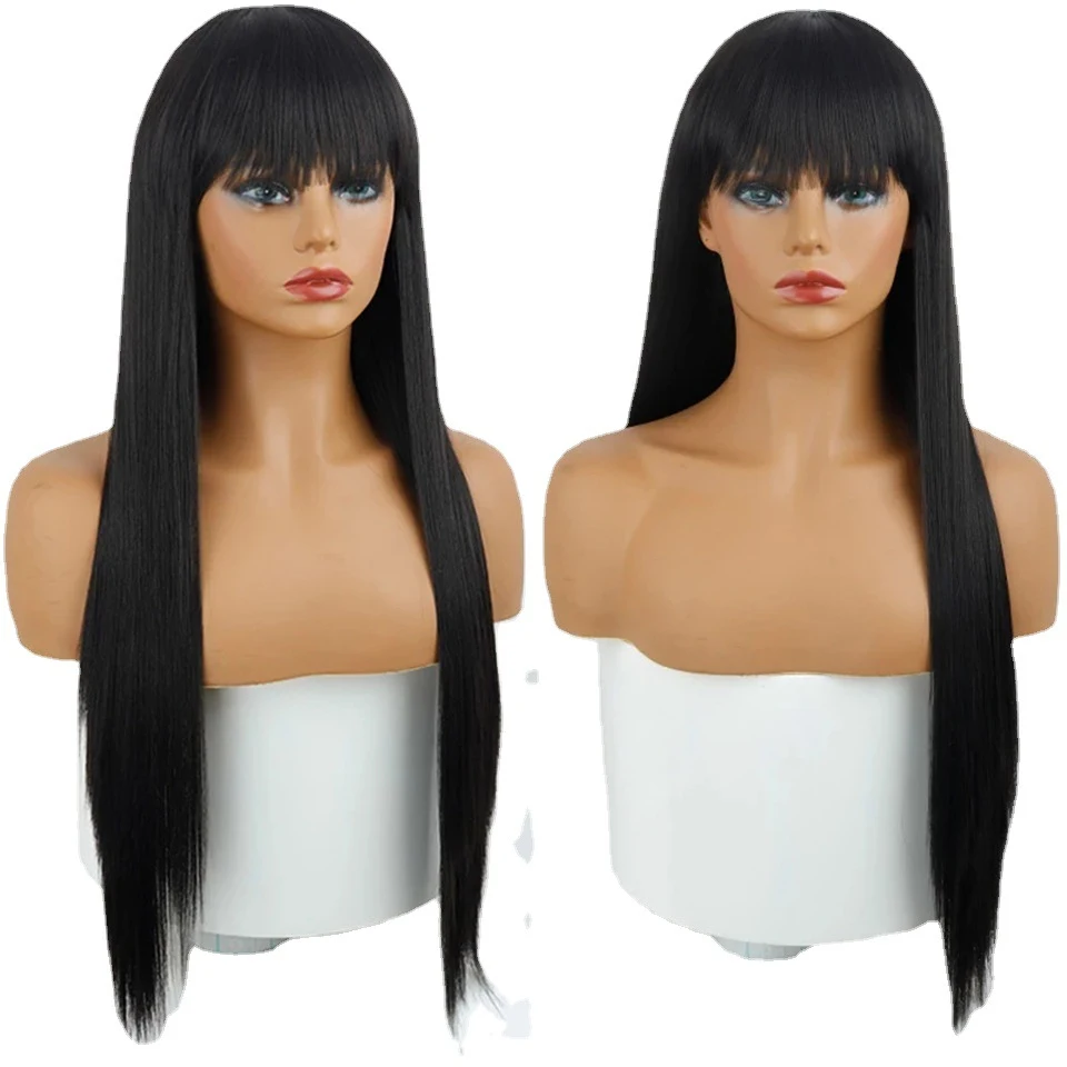 Title 1, Peruca feminina de cabelo longo liso preto com ...