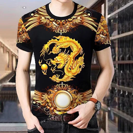 Title 6, Short-Sleeved Mens T-Shirt Chinese Style Botto...