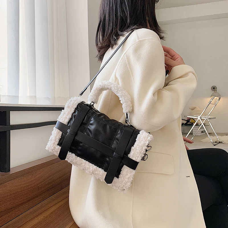 Fashionable Small Square Bag with Lamb Velvet Handle, crafted from PU material, offering a simple yet stylish design, pe — photo 6