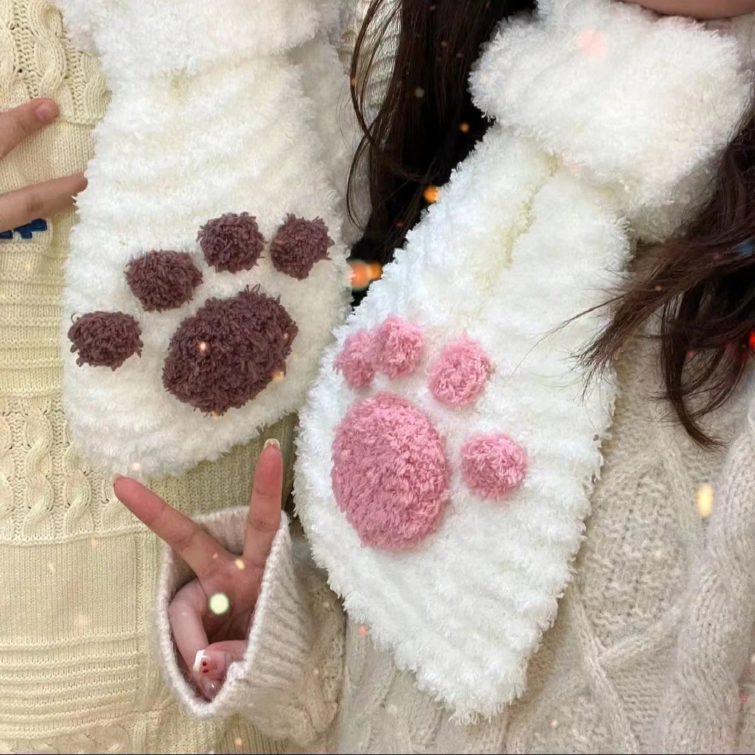 Luvas de pata de gato feitas à mão de lã tecida com meio dedo com acabamento bonito e quente presente de inverno para namorada — foto 6