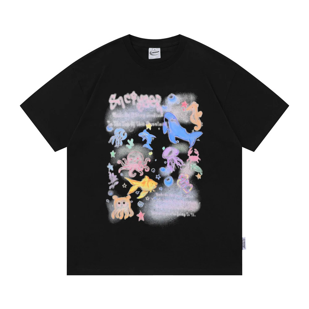 Title 8, Ocean Painting Cartoon Print Short Sleeve T-shi...