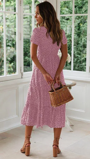 Title 19, Square Collar Short Sleeve Dress Summer Puff Fl...