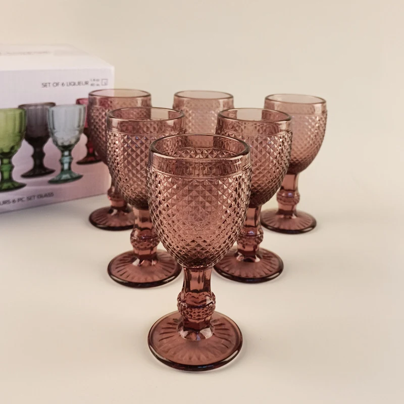 Retro Relief Glass Spirits Cup Small Size Middle Ancient. Enjoy your favorite liquors in style. Classic design for a ref — photo 1