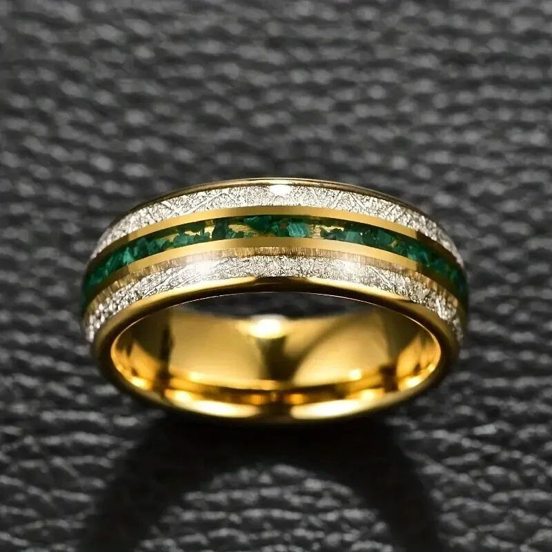 Anel de aço inoxidável dourado de 8mm com três ranhuras — foto 1