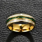 Anel de aço inoxidável dourado de 8mm com três ranhuras — foto 1