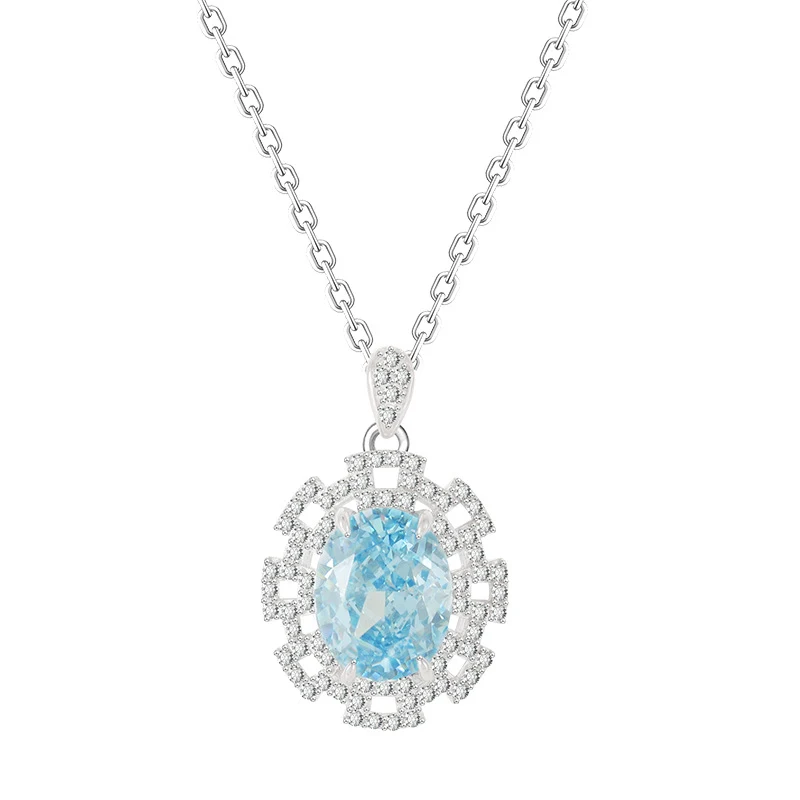 Novo Colar S925 Prata Esterlina 2024 com Zircônio Azul Corte Flor de Gelo. Adicione brilho e sofisticação ao seu visual. — foto 2