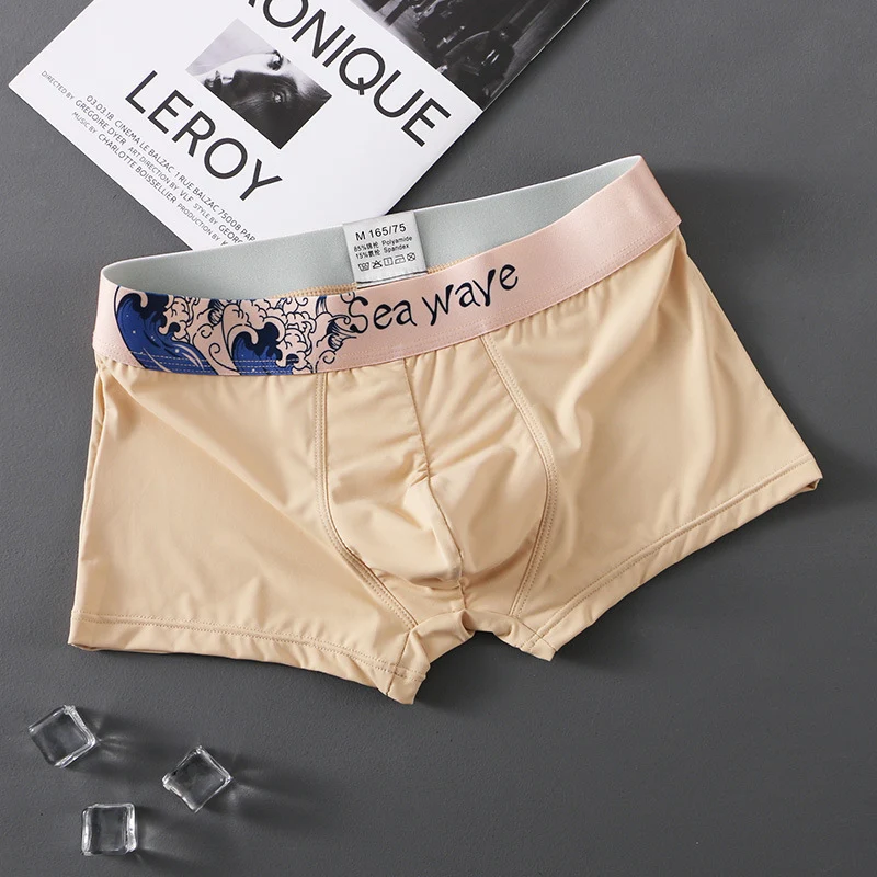 Cueca boxer masculina sexy de seda gelada Frescor e conforto incomparáveis Respirabilidade superior Design leve e suave Ideal para uso diário e atividades físicas — foto 10