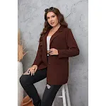 Chaqueta de traje casual marrón de talla grande para mujer, ideal para un look elegante y cómodo en cualquier ocasión, perfecto para el día a día. — foto 8