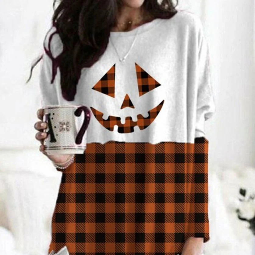 Title 5, Halloween Pumpkin Face Printed Checks Pocket T-...