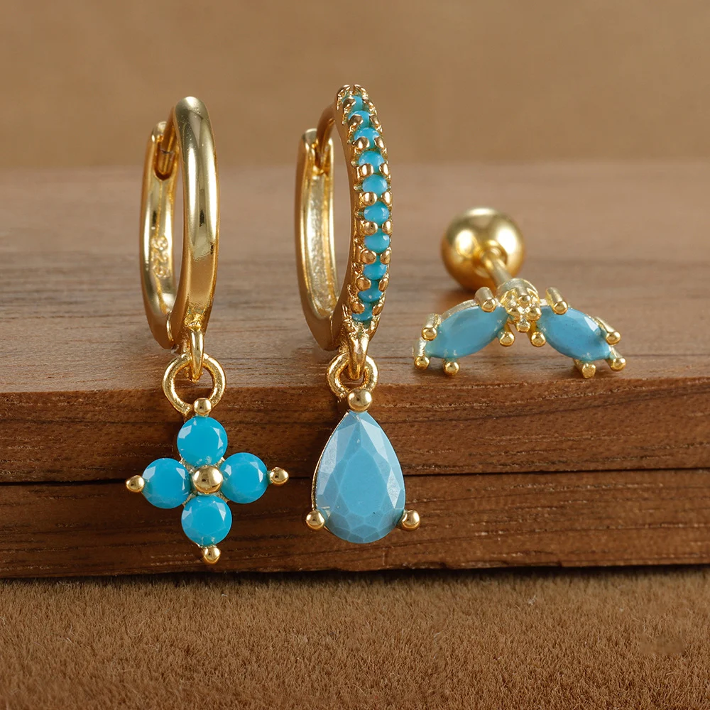 Title 16, Conjunto de brincos turquesa com diamantes para...