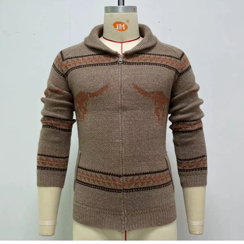 Ox Head Jacquard Weave Zip Knitted Sweater Coat for warmth and style. Comfortable, versatile, and perfect for layering i — photo 4