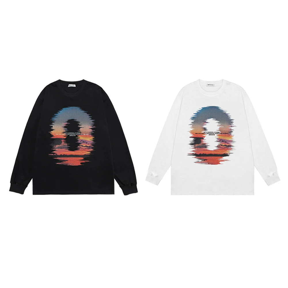 Moletom solto estampado Reflexão do Pôr do Sol para homens, estilo casual e confortável, perfeito para um visual descontraído e moderno. — foto 3
