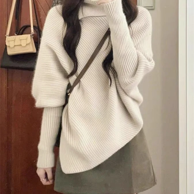 Conjunto de saia e suéter casual preguiçoso feminino outono inverno. Conforto e estilo para looks descomplicados e quentinhos, perfeito para o dia a dia. — foto 6