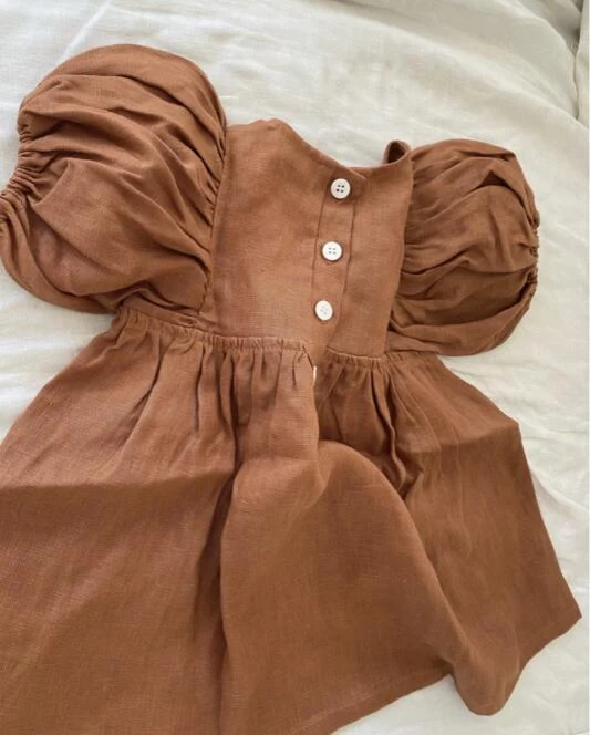 Title 5, Vestido de niña de algodón y lino con mangas ab...