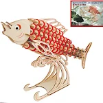 Koi Fish Corte a Laser Madeira Simulação Tridimensional Decore sua casa com este quebra-cabeça DIY fácil de montar. Único e elegante para todos — foto 4