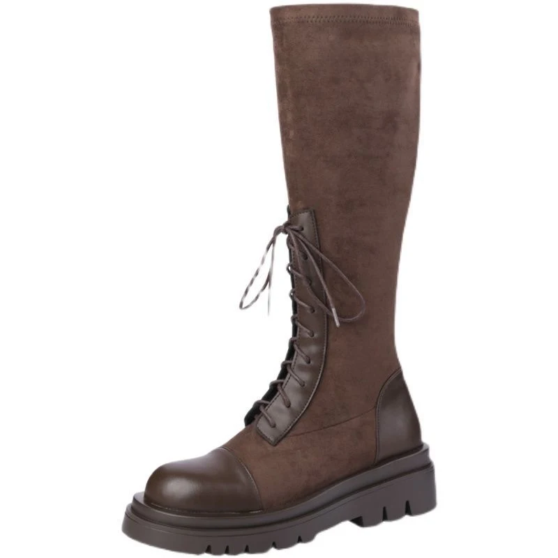 Women's Thick-soled Thinner Lace-up Knight Boots, Knee-length for Autumn and Winter. Designed for Smaller Feet. — photo 1