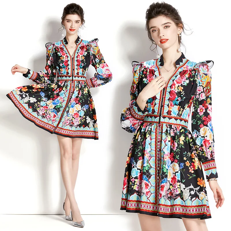 Title 2, Lantern Sleeve Printed Short Dress
