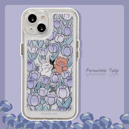 Title 4, Capa de celular com urso, coelho e tulipa roxa ...